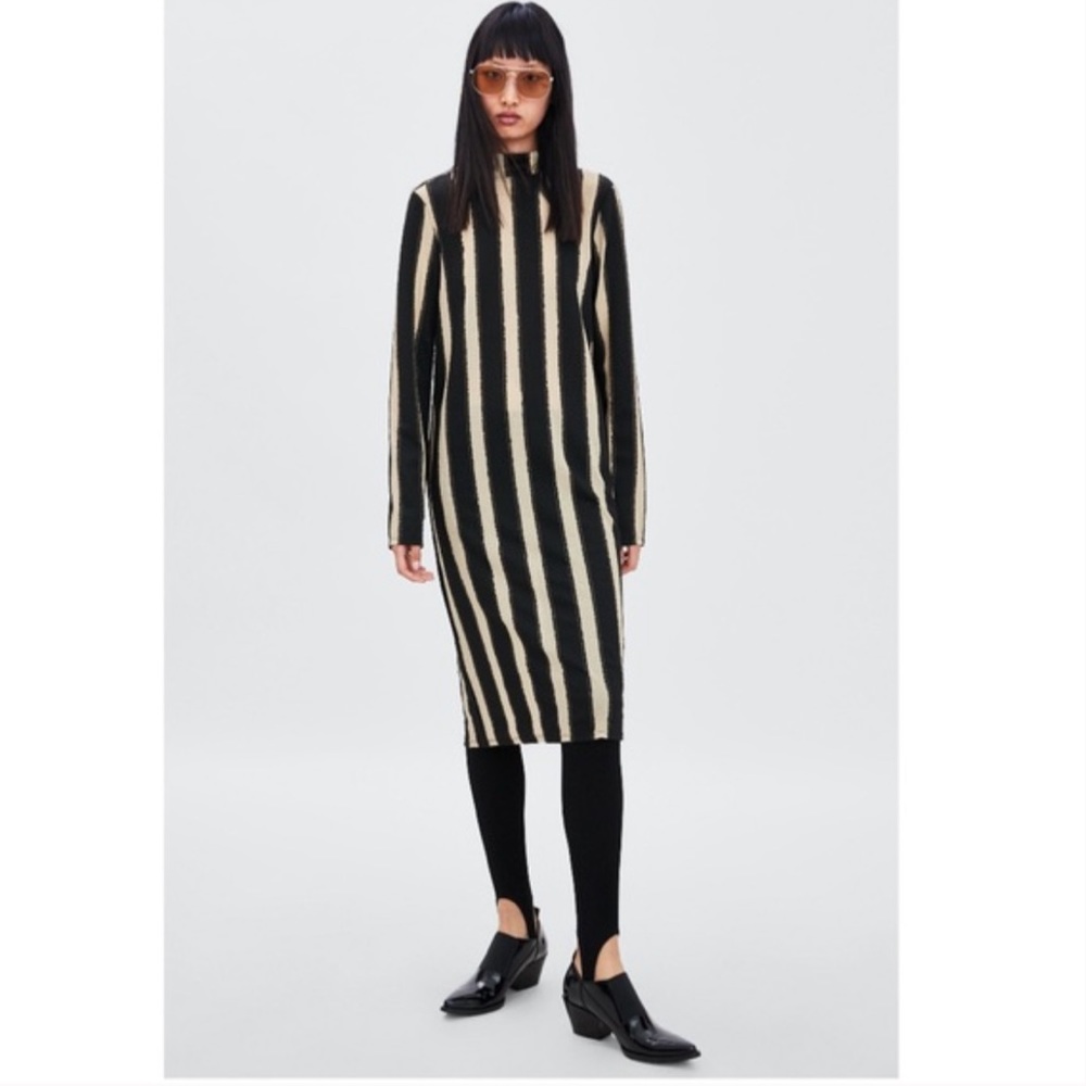 Zara Trafaluc Gold And Black High Neck Dress Gem